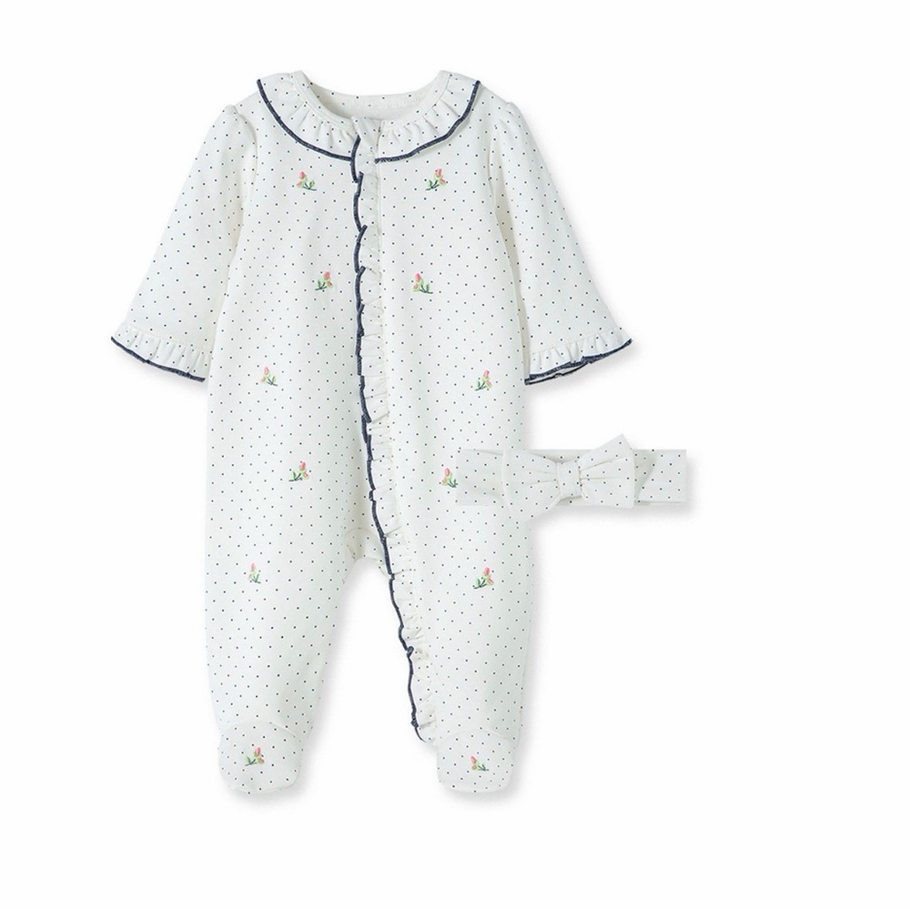 Baby Girls Rosebud Footed Coverall and Headband